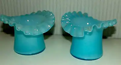 2 Antike Wellenrand Jugendstil Vasen blau 8 cm