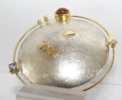 Design 925er Silber 750 Gold Brosche aus Juweliernachlass Goldschmiedearbeit