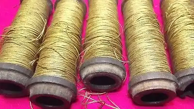 Gold Garn Antik Altgold 5 Holz Rollen 200 Gramm für Uniformen und Trachten