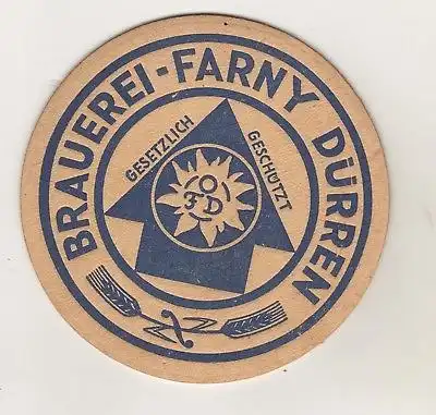 BD Alter Bierdeckel der Edelweiß Brauerei Farny Düren Allgäu
