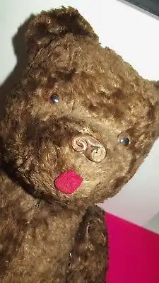 Alter Teddybär Braun Gelenke Glasaugen Leder Nase 40 cm