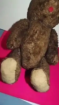 Alter Teddybär Braun Gelenke Glasaugen Leder Nase 40 cm