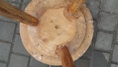 Antiker Holzhocker Dreibein Werkstatthocker Industrie Loft Schemel