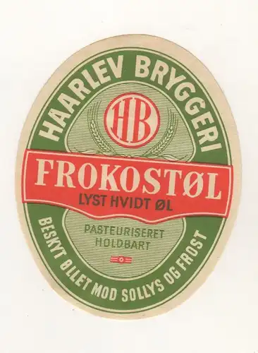 Bier Etikett Dänemark Kongeriget Danmark Haarlev Wolmer Nielsen + 1965 Bryggeryi