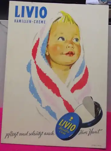 Original DDR Reklame Papp Verkaufsaufsteller Livio Kamillen Creme 60er Jahre