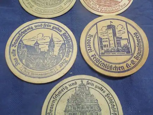 BD Alte Bierdeckel Brauerei Feldschlösschen Braunschweig 5 Stück