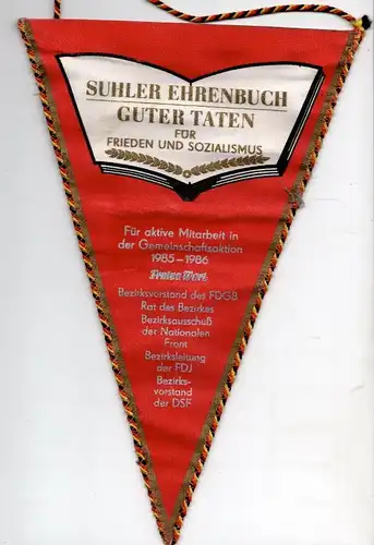 DDR Wimpel Suhl Ehrenbuch Guter Taten FDGB Freies Wort XI.Parteitag