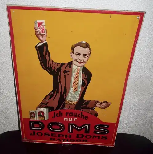 Seltenes Blechschild Joseph Doms Ratibor Schlesien Polen Racibor Kautabak