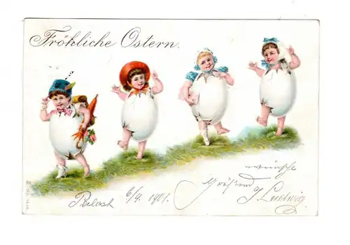 AK Fröhliche Ostern Osterei Kinder Lithographie 1901