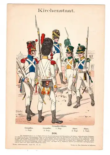 Grafik Knötel Uniformkunde Kirchenstaat Grenadier Offizier 1816