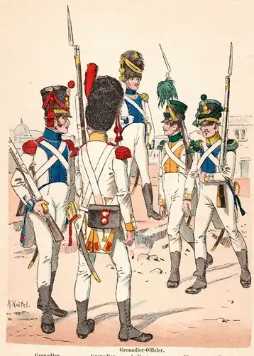 Grafik Knötel Uniformkunde Kirchenstaat Grenadier Offizier 1816