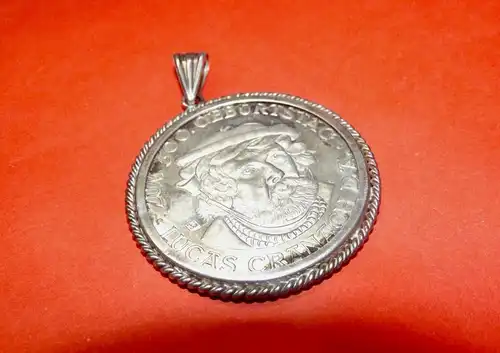 Silber Medaille gefasst 100 Jahre Lucas Cranach 1872 - 1972 Kronach Anhänger