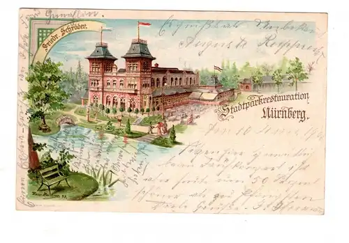 AK Nürnberg Stadtpark Restauration Restaurant Nürnberg Lithographie 1900