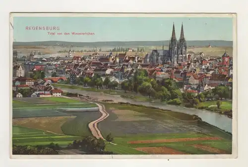 AK Oberpfalz Regensburg Lithographie Total von den Winzererhöhen 1909