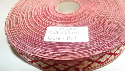 Antike Trachten Bordüre Borte Rolle 25 Meter x 22 mm Gelb/Rot Tracht - Kostüm