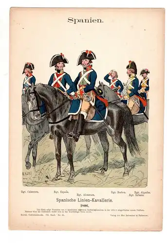 Original Grafik Knötel Uniformkunde Spanien Linien Kavallerie 1806 Uniform