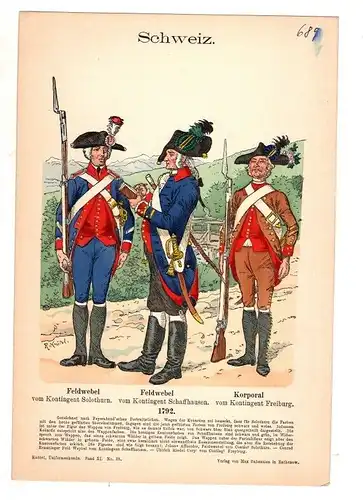 Original Grafik Knötel Uniformkunde Schweiz Feldwebel Korporal Uniform 1792 #3