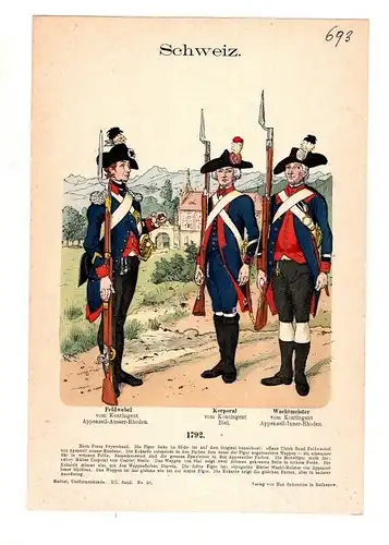 Original Grafik Knötel Uniformkunde Schweiz Feldwebel Korporal Uniform 1792 #2