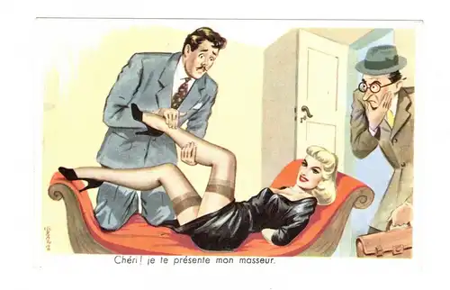 AK Frankreich Erotik Karikatur Massage