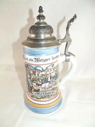 Bierkrug Zunftkrug Metzger mit Lithophanie König Ludwig