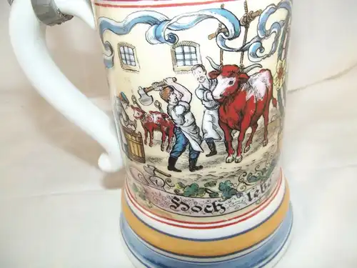 Bierkrug Zunftkrug Metzger mit Lithophanie König Ludwig