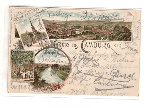 AK Thüringen ; Camburg - Cyriakskirche - Ratskeller - Saale Lithographie 1907