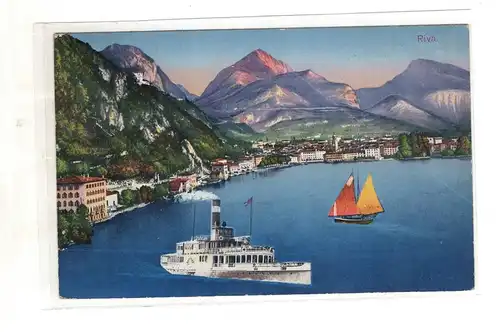 AK Italien Trieste - Riva del Garda Gardasee Dampfer - Segelschiff  1914