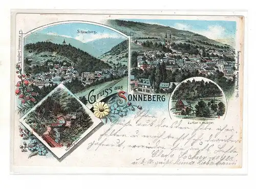 AK Thüringen ; Sonneberg - Schlossberg - Teufelsgraben -  Lithographie 1897