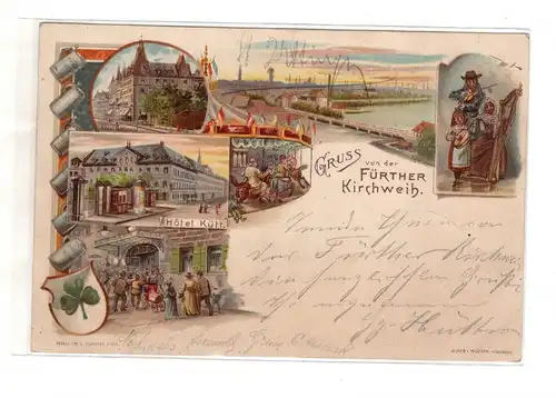 AK Bayern - Fürth - Fürther Kirchweih - Hotel Kütt - Rummel - Lithographie 1901
