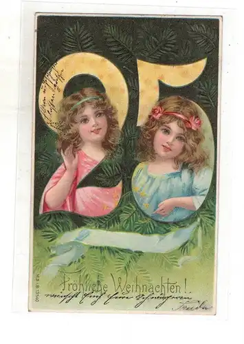 AK Weihnachten ; Fröhliche Weihnachten Prägedruck Kinder Mädchen  1904