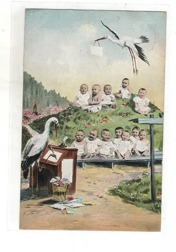 AK Geburt Storch Lehrer Baby Schule Lithographie 1900