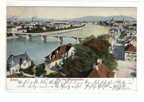 AK Schweiz ; Basel Die drei Rheinbrücken 1904