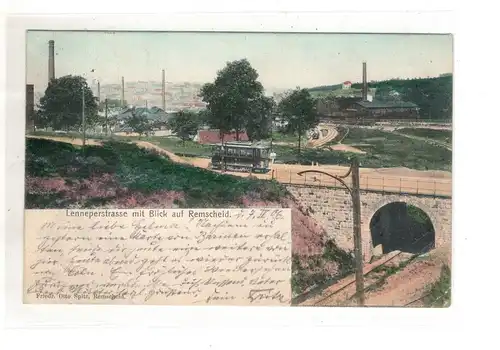 AK NRW ; Remscheid Lenneper Straße Straßenbahn - Fabrik - Brücke 1906