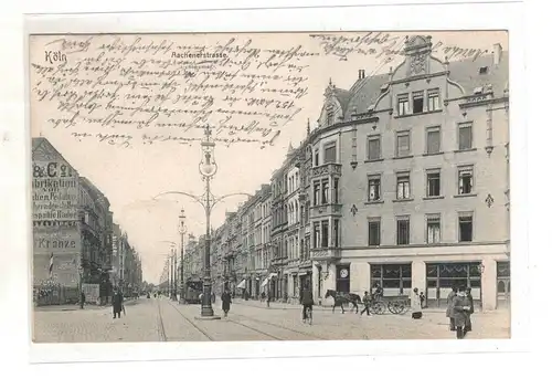 AK NRW ; Köln Aachenerstrasse - Strassenbahn - Kutsche - Belebt - Laterne 1906