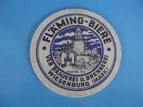 Bierdeckel DDR Brauerei und Brennerei Wiesenburg Mark Fläming Biere