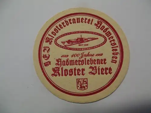 Bierdeckel Brauerei VEB Klosterbrauerei Hadmersleben 100 Jahre 1989