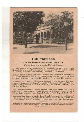 AK Militär WK2 Lili Marleen ( Text ) Vor der Kaserne , von den großen Tor 1942