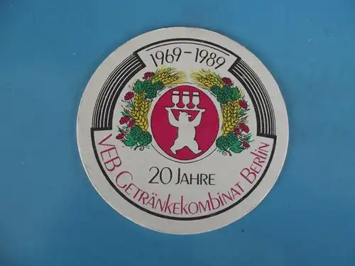 Bierdeckel Brauerei 20 Jahre VEB Getränkekombinat Berlin 1989