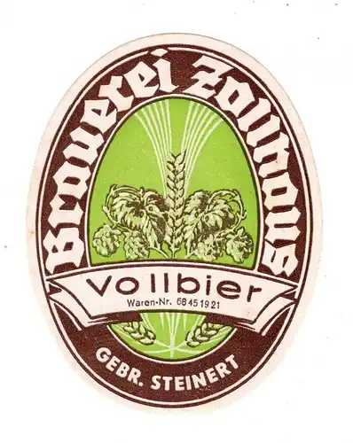 Bier Etikett Brauerei Zollhaus Kamsdorf Saalfeld Thüringen Steinert Vollbier