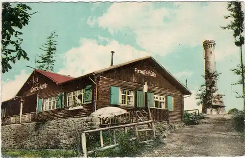 Bayern - Neustadt b. Coburg Arnold-Hütte mit Aussichtsturm Blick auf Sonneberg