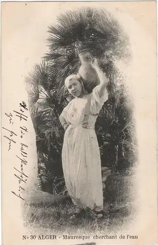 AK Algerien الجزائر  ; Algier Mauresque cherchant de iéau Frau sucht Wasser 1904