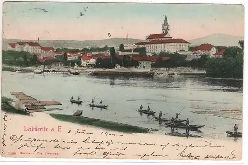 AK Tschechien ; Litoměřice Leitmeritz Flößer auf der Eger / Elbe 1905 Floß