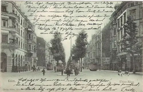 AK NRW ;  Köln-Neustadt, Ubier-Ring mit Strassenbahn, Promenade 1905 belebt