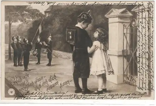 AK Motiv Karte ; Patriotisch Kinder spielen Abschied in den ersten Weltkrieg