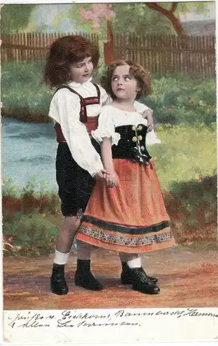 AK Motiv Karte Kinder ; Mädchen und Junge in Tracht 1907
