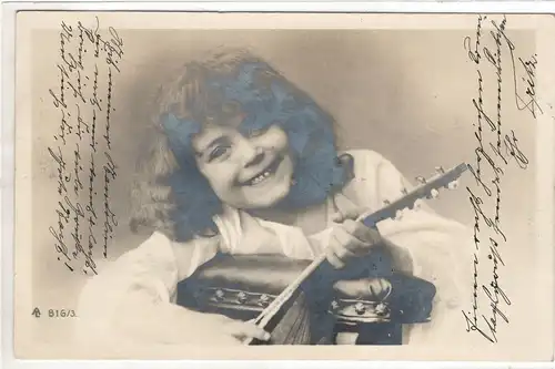 AK Motiv Karte Kinder ; Niedliches Mädchen mit Mandoline 1905