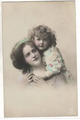 AK Motiv Karte Kinder ; Niedliches Mädchen mit Mutter im hübschen Kleid 1903