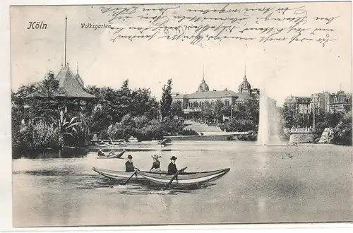 AK NRW ; Köln Volksgarten Teich mit Ruderbote Wasser Fontaine 1906