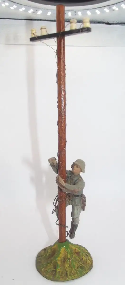 Hausser Elastolin Soldat am Fernmelder Mast Stange Nachrichten Trupp WK2