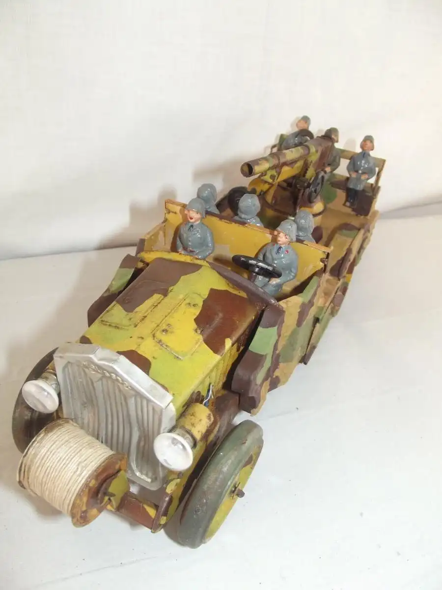 Original Hausser Großer Flak Wagen mit Besatzung Elastolin Soldaten 35 cm
